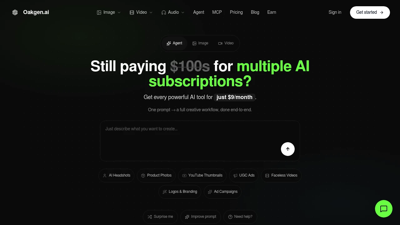 Screenshot of Oakgen AI website