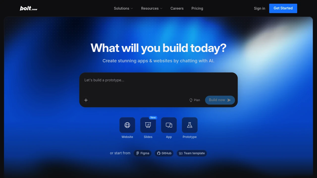 Screenshot of Bolt.new website