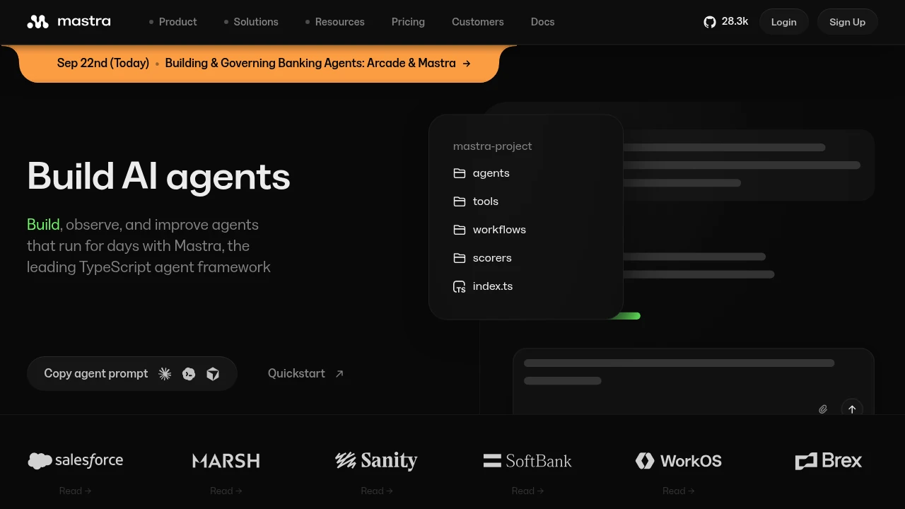 Screenshot of Mastra AI website
