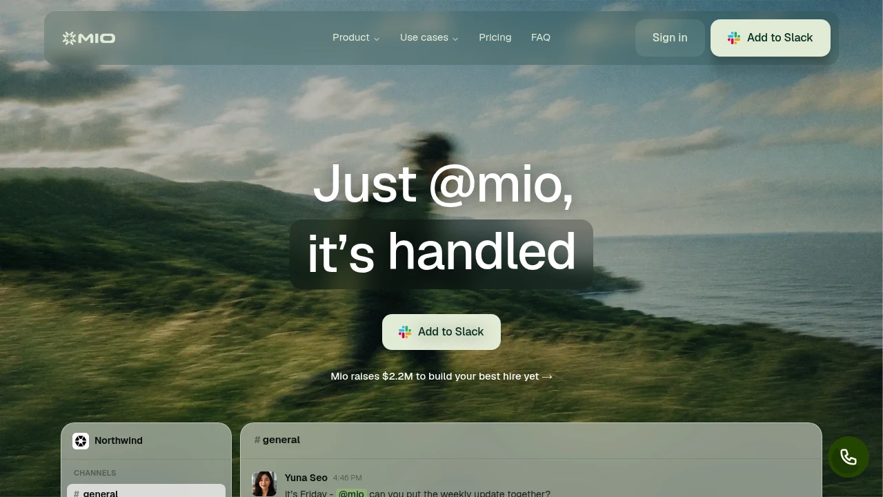 Screenshot of Mio website