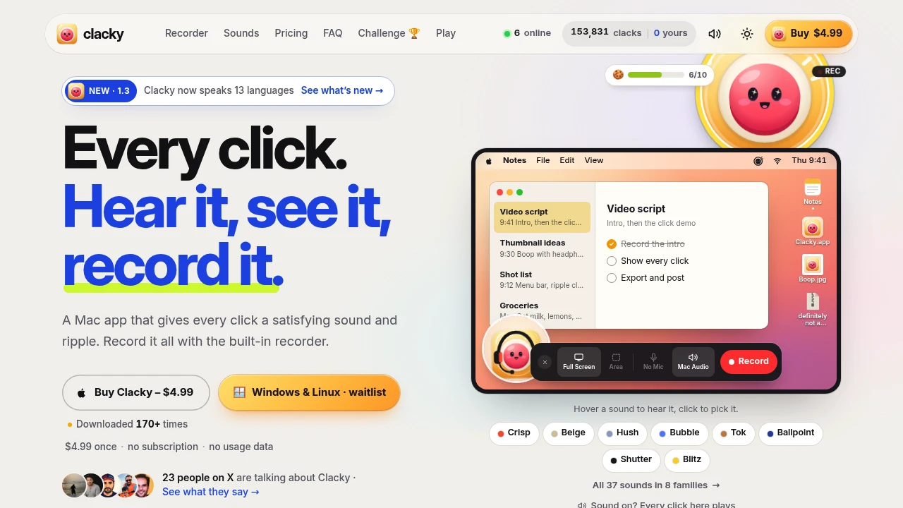 Screenshot of Clacky website