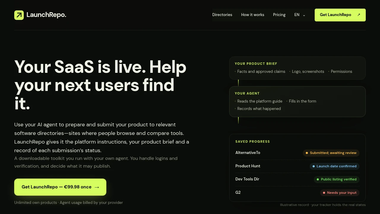 Screenshot of Launch Repo website