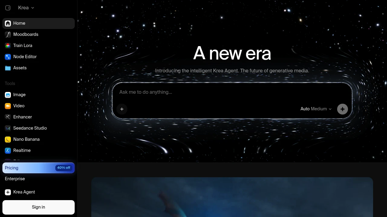 Screenshot of Krea AI website