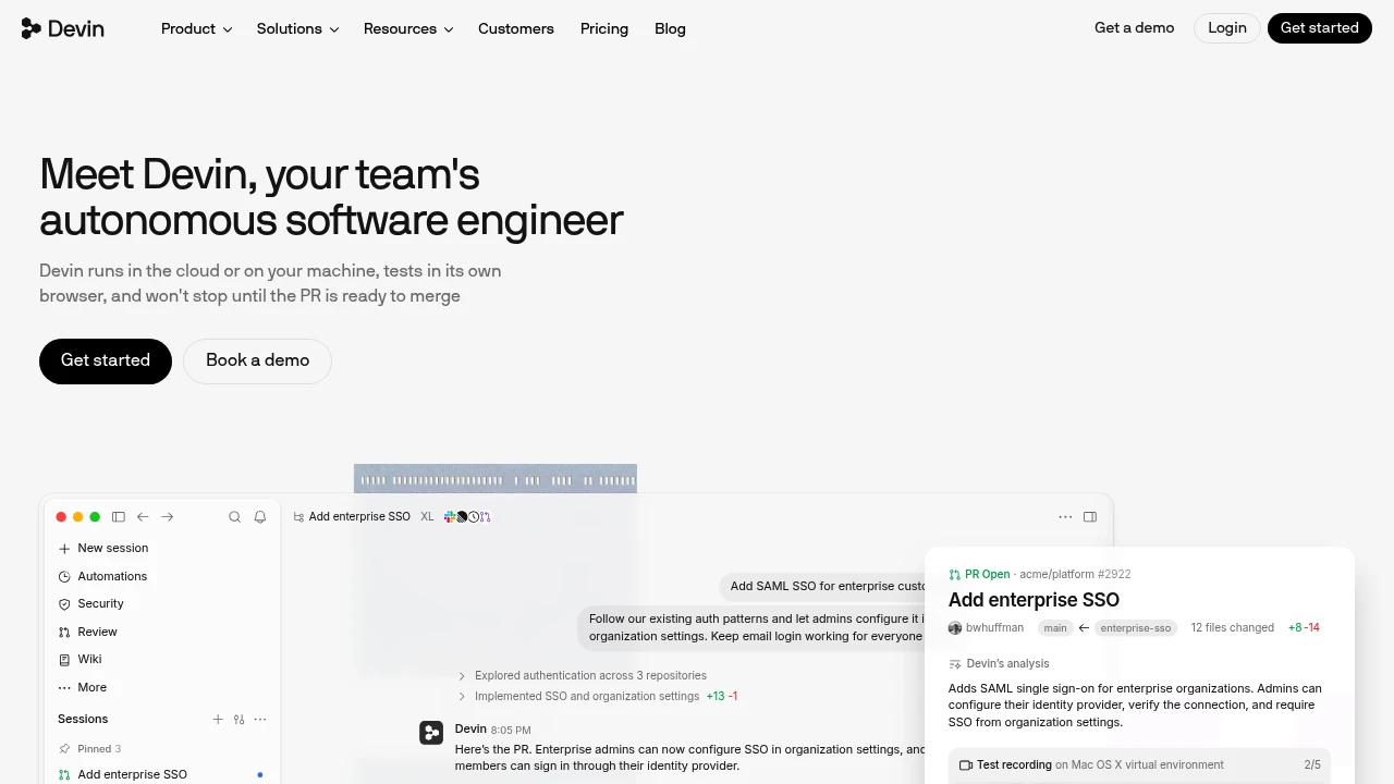 Screenshot of Devin website