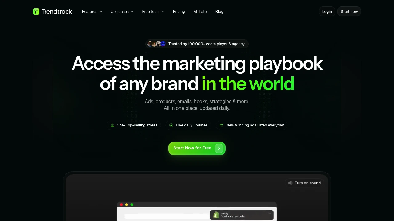 Screenshot of Trendtrack website