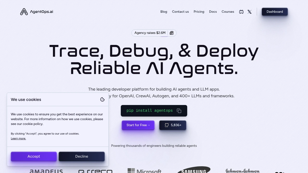 Screenshot of Agent Ops website