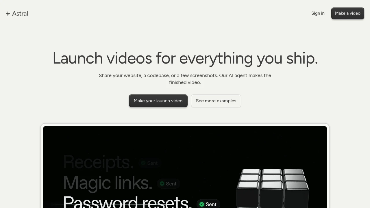 Screenshot of Astral website