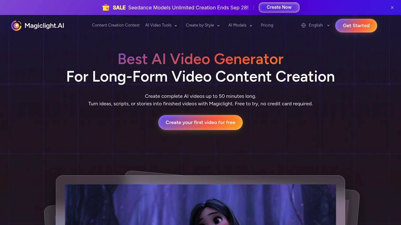 Screenshot of Magic Light website