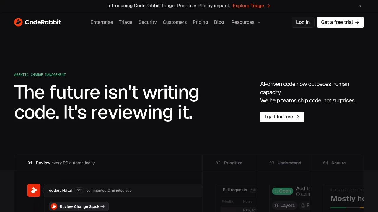 Screenshot of Coderabbit website