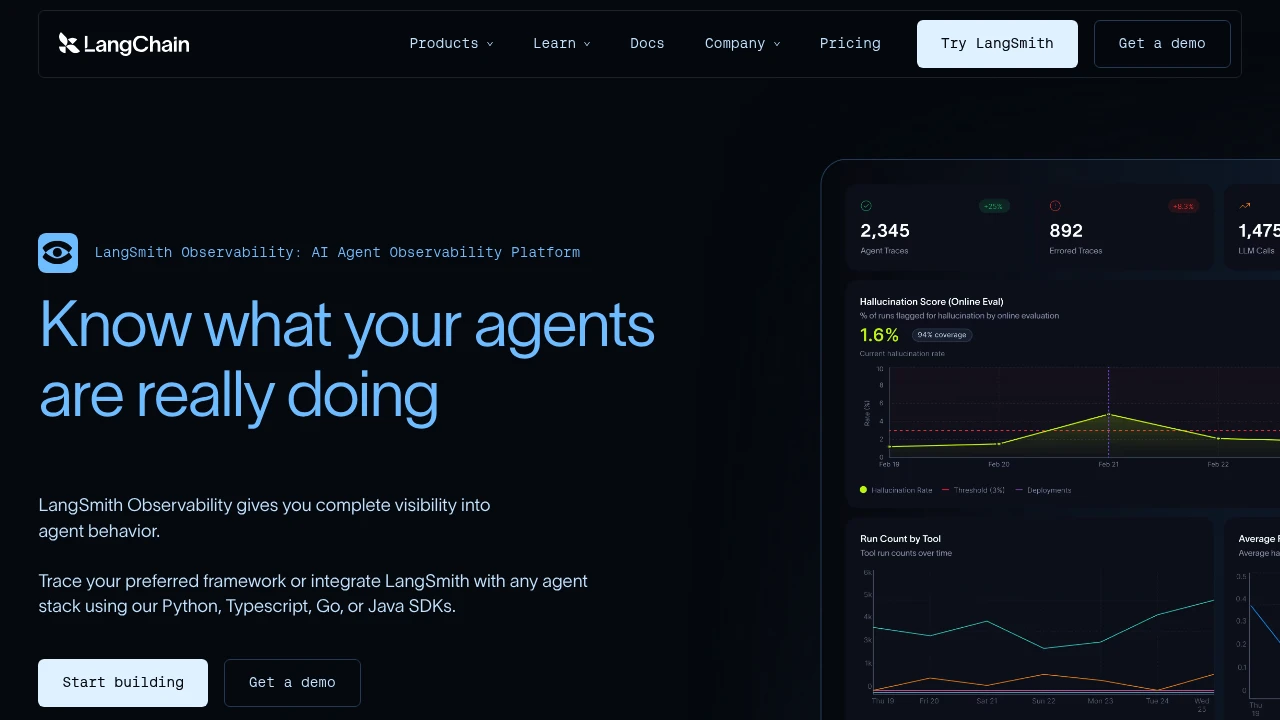 Screenshot of Langsmith website