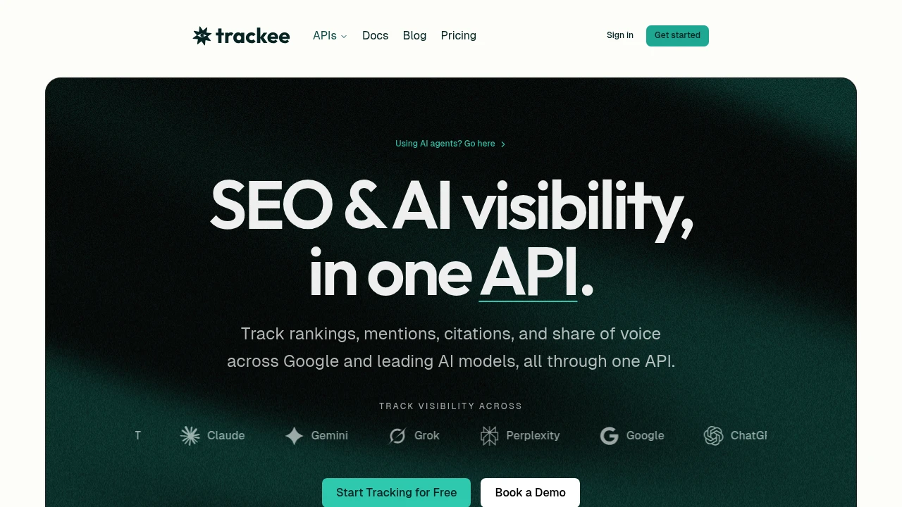 Screenshot of Trackee website