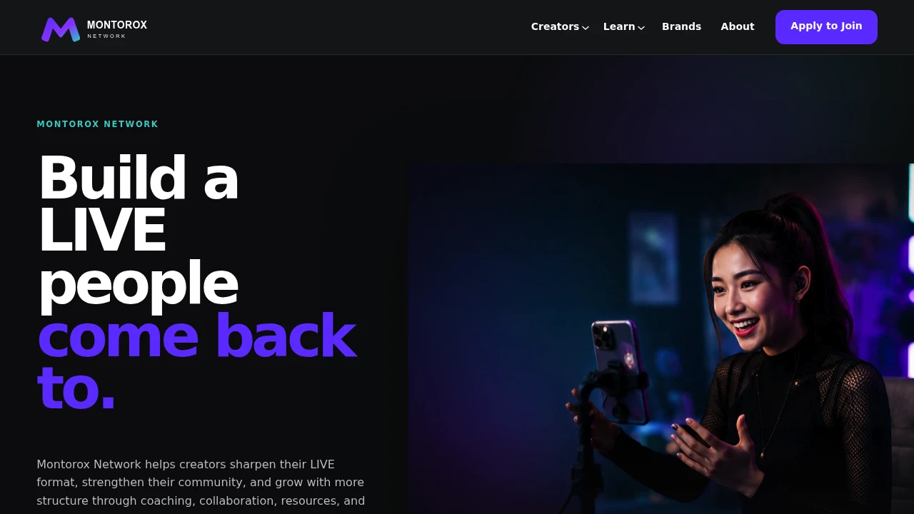 Screenshot of Montorox Network website