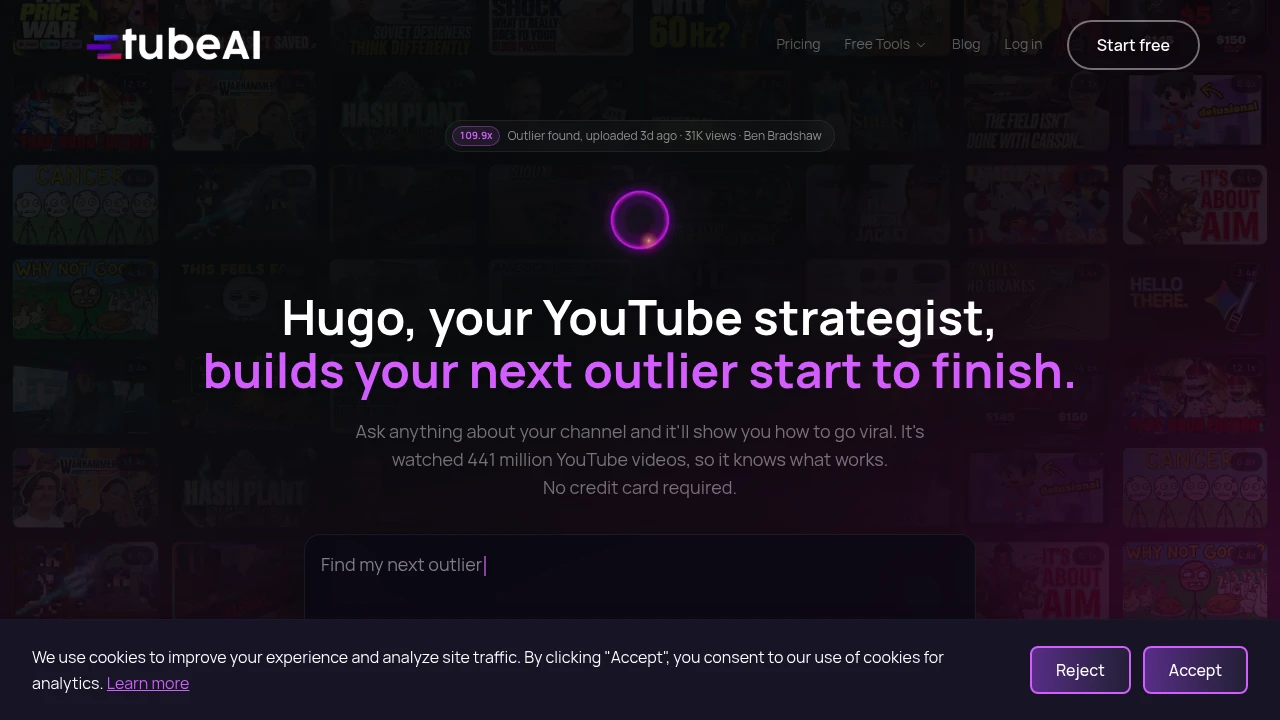 Screenshot of Tube AI website