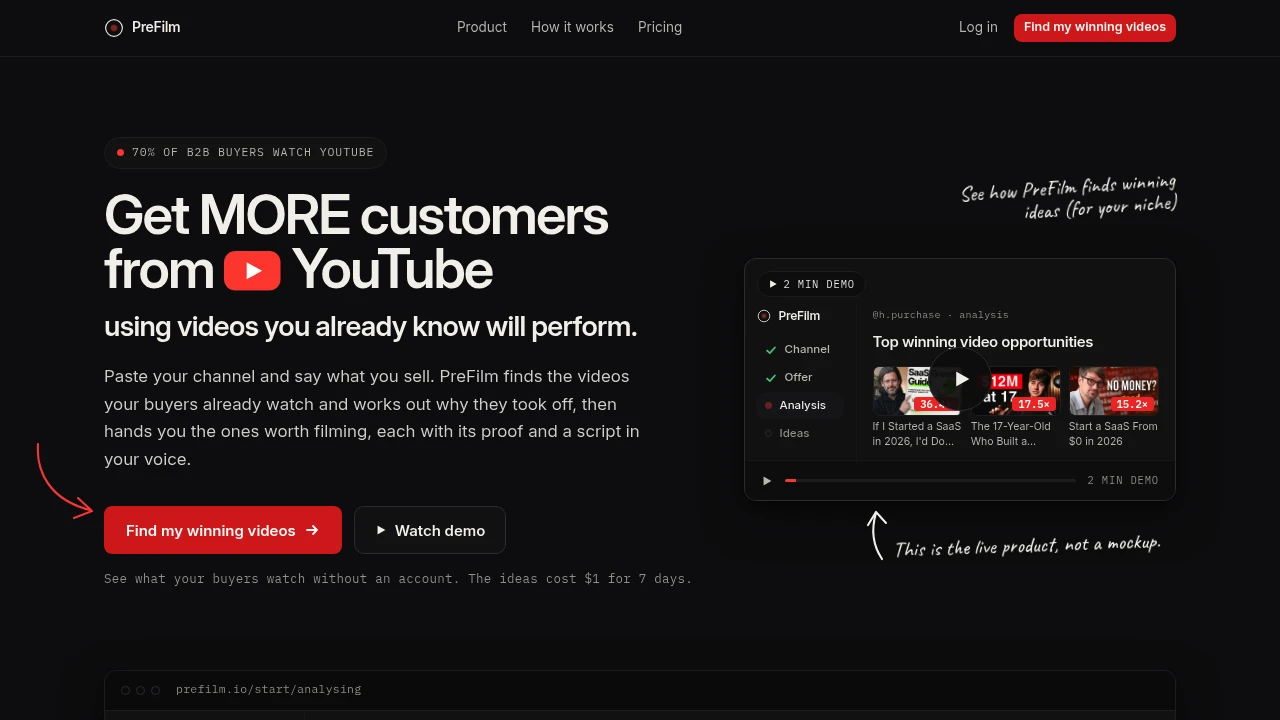 Screenshot of Prefilm website