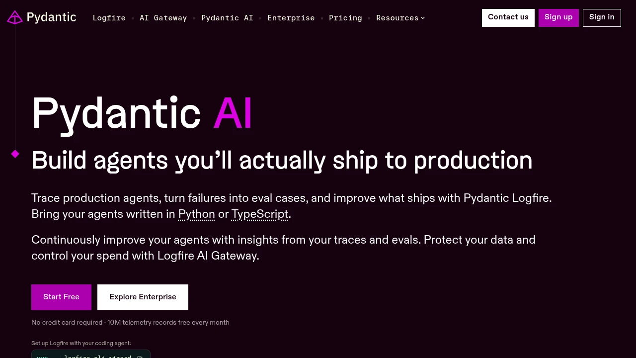 Screenshot of Pydantic website