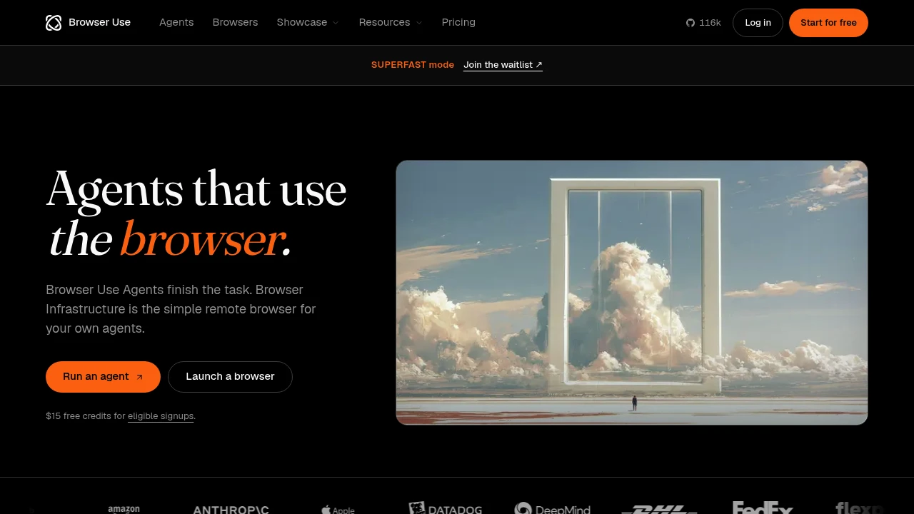 Screenshot of Browser Use website